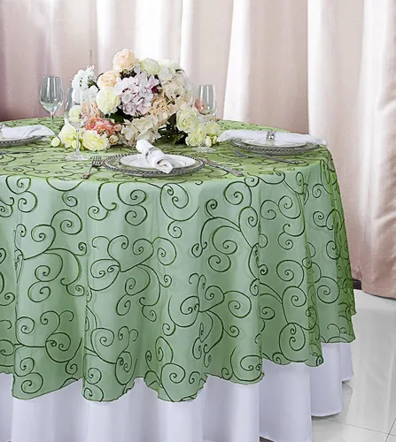 Vista 20 de Manteles de organza bordados redondos de 90 pulgadas, manteles de organza para bodas, fiestas, banquetes, eventos, color verde manzana