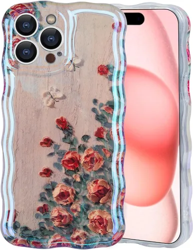 Vista 31 de IDweel Funda para iPhone 11, Lujosa Pintura al Óleo Retro Colorida con Patrón de Flores Brillantes Impresas, Lindo Borde Ondulado Rizado, Exquisita