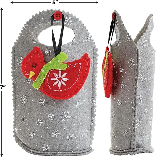 Vista 3 de Cardinal Ornament - Bolsas de fieltro de Navidad – Juego de 5 bolsas de regalo para niños, fiestas de vacaciones, decoración de profesores