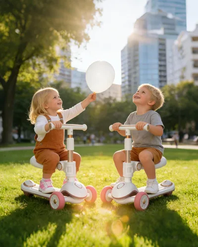 Vista 9 de Foldable Car-Themed 3 Wheel Kids Scooter, Light-Up, Ages 3-8 Blanco