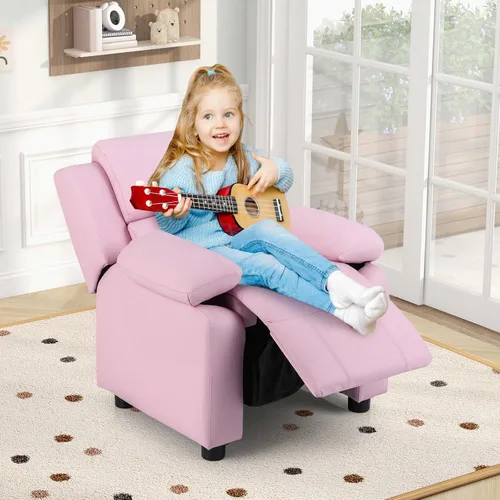 Vista 2 de Costzon Silla reclinable de cuero con reposapiés, reposabrazos, reposacabezas y soporte lumbar, silla ergonómica para sala de juegos, sofá Rosa