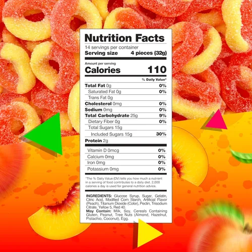 Vista 2 de Peach Rings - Caramelos de gomita, dulces clásicos agridulces, bolsa de 1 libra