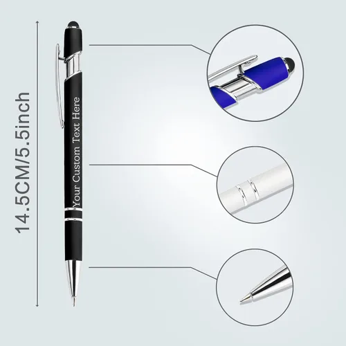 Vista 5 de Bolígrafos personalizados con nombre a granel, juego de bolígrafos personalizados, lápiz capacitivo grabado, logotipo, texto, regalo para negocios