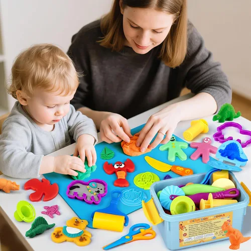 Vista 2 de 37Pcs Dough Tools Play Sets with Storage Container & Mat for Kids Ages 4-8