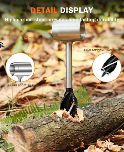 Vista 7 de Bushcraft - Llave de barrena manual, taladro de madera de ojo escocés resistente, taladro de madera, herramienta manual con funda de cuero