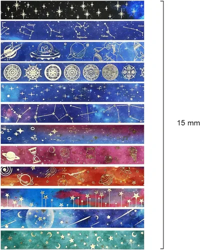 Vista 2 de allydrew Elegante caja de cinta washi de lámina dorada para artes y manualidades, álbumes de recortes, papelería, diario (12 rollos), galaxia