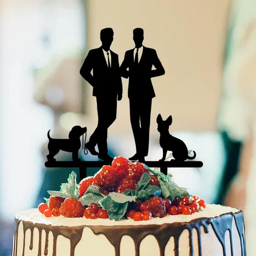 Vista 13 de Decoración rústica para tartas de boda del mismo sexo, silueta de novios, decoración para tartas de boda con Rottweiler y Basset Hound Novio y Novio