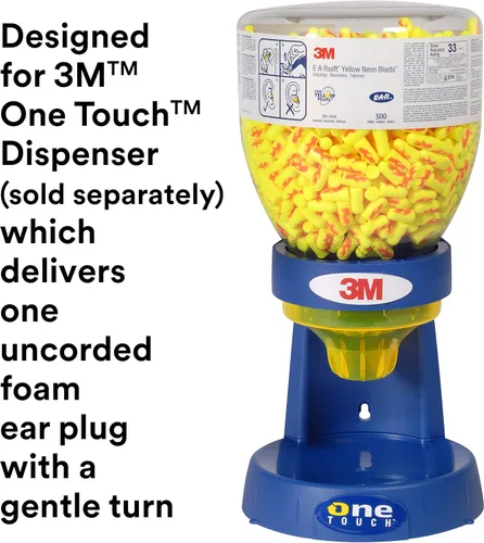 Vista 5 de Tapones para los oídos 3M, E-A-Rsoft Yellow Neon Blasts 391-1010, botella de repuesto NRR 33, 500 Pares, Desechable, Perforación, Rectificado