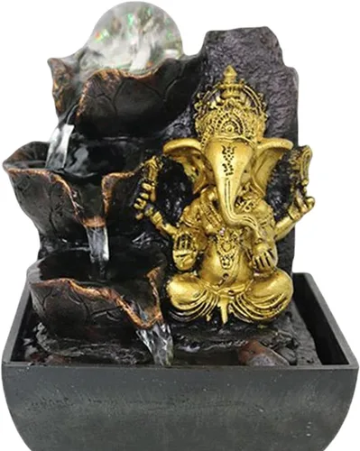 Vista 5 de Ganesha - Estatua de mesa, fuente de mesa, escultura de elefante, figuras de elefante hechas a mano para bar, cafetería, acento decorativo, regalo