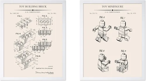 Vista 32 de Monem Art - Póster de 2 piezas con diseño de ladrillos - Estampado de patentes de bloques de construcción - Arte de ladrillos de construcción