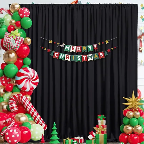 Vista 7 de Cortinas de fondo de poliéster negro para cortinas, 2 paquetes de 5 x 8 pies, cortina de tela de cortina de Halloween para decoración de fiestas