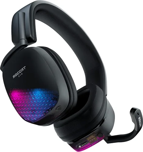 Vista 8 de ROCCAT Syn Max Air PC Wireless 3D Audio RGB - Auriculares para juegos, conexiones inalámbricas y Bluetooth simultáneas, batería de 16 horas y base
