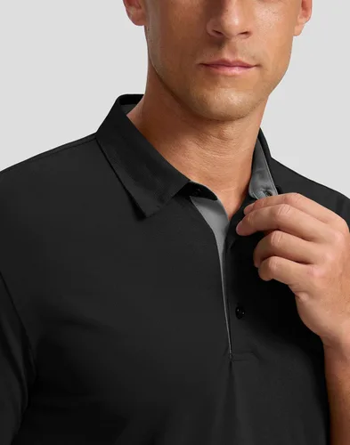 Vista 5 de Polo de golf para hombre, secado rápido, absorbe la humedad, manga corta A-Negro