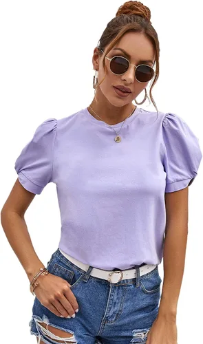 Vista 3 de SweatyRocks Camiseta de verano de manga corta abombada para mujer, cuello redondo
