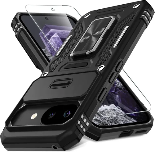 Vista 27 de DEERLAMN Funda para Google Pixel 8 con cubierta deslizante para cámara + protector de pantalla (1 paquete), soporte de anillo giratorio grado