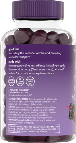 Vista 9 de Viva Naturals Gomitas orgánicas de saúco Sambucus para adultos (120 unidades) – Gomitas de apoyo inmunológico de vitamina C y zinc de saúco 3 en 1