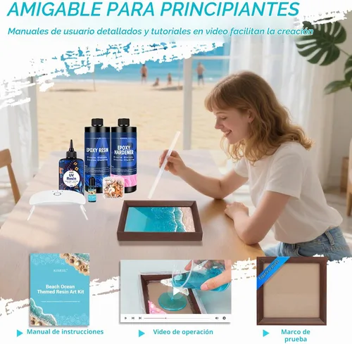 Vista 5 de Kit de Arte de Resina Oceánica KISREL, Kit de Resina Epoxy Transparente con Marcos, Conjunto Completo de Herramientas DIY para Principiantes
