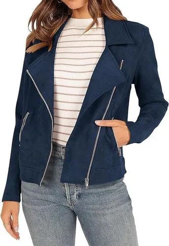 Vista 5 de ONDIAN Womens Motorcycle Jacket Long Sleeve Zip Up Pockets Short Coat Outerwear For Women Crop Cropped Slim Biker Jackets