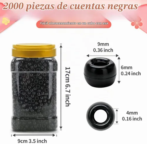 Vista 2 de IOOLEEM Cuentas de pony (2000 piezas, cuentas de pony negras), cuentas para hacer joyas, cuentas para manualidades, suministros para ensartar Negro