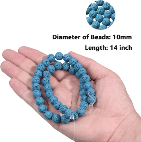 Vista 2 de rockcloud Cuentas redondas sueltas de piedra de lava azul de 0.394 in para hacer joyas, accesorios