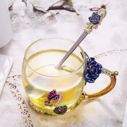 Vista 5 de Taza de té de flor, taza de té, taza de café de vidrio