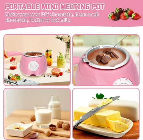Vista 5 de MINI - Olla eléctrica para fundir chocolate, fuente de fondue de chocolate de 8.45 onzas, máquina calentadora para chocolate con leche, queso