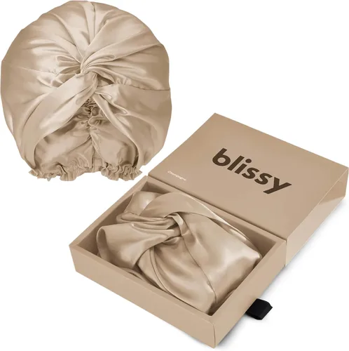 Vista 14 de BLISSY Gorro de seda para dormir para cabello largo y rizado, 100% seda de morera pura 22 momme 6a fibras de alta calidad