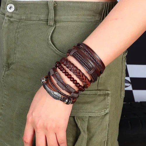 Vista 6 de Manfnee 6 12 pulseras trenzadas de piel sintética para hombres y mujeres ajustables