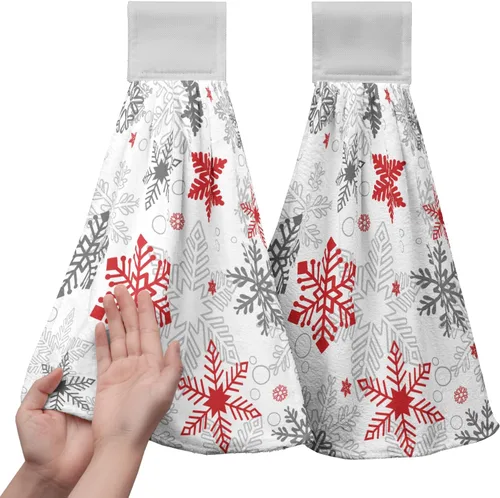 Vista 10 de Toallas de cocina colgantes con diseño de árbol de Navidad, color rojo y verde, toalla de mano de Navidad con lazo para colgar, toallas de cocina