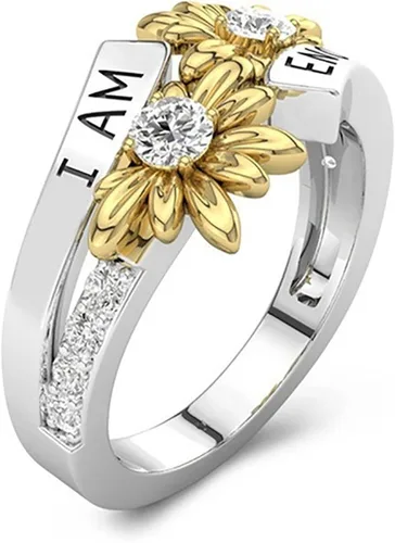 Vista 2 de Generic Juego de anillos para ti bicolor I Am Enough English con margaritas de diamantes a la moda multicolor anillos para mujer regalos para mujer