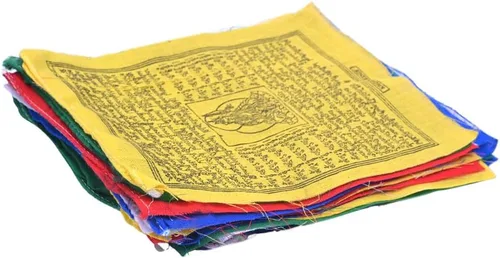 Vista 4 de Banderas tibetanas de oración al aire libre, zen, colorido cartel budista, chakras, geometría sagrada, caballo de viento hecho en Nepal, mantras
