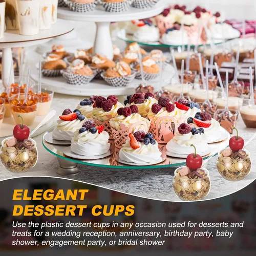 Vista 5 de EBOOT 100 mini tazas de postre de 2 onzas con cucharas, taza de plástico desechable redonda de plástico para parfait pequeño para boda, evento
