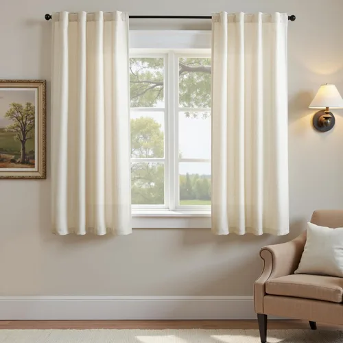 Vista 2 de JINCHAN Cortinas de lino beige para sala de estar y dormitorio, cortinas texturizadas de 63 pulgadas de largo, cortinas de estilo rústico de tejido