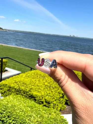 Vista 6 de LeVian - Anillo patriótico de diamantes de 120 quilates con rubí y zafiro de 14 quilates con bandera estadounidense patriótica de Estados Unidos