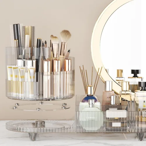 Vista 4 de Organizador de maquillaje giratorio, estuche de exhibición de cosméticos de gran capacidad, fácil de contener todos tus productos de maquillaje, al