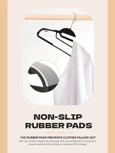 Vista 4 de HOUSE DAY Perchas de Plástico Negro Paquete de 30, Delgadas que Ahorran Espacio, Perchas Antideslizantes para Ropa con Almohadillas de Goma, Percha