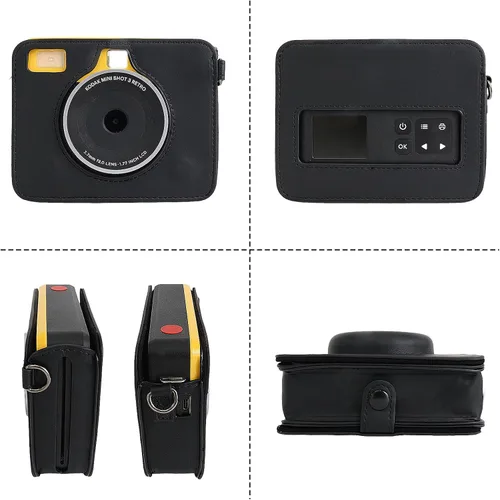 Vista 3 de Rieibi Funda Kodak Mini Shot 3 Retro (Nuevo Modelo), Funda Protectora de Cuero PU para Cámara Kodak Mini Shot 3 Retro C300R 2-en-1 Nuevo Negro