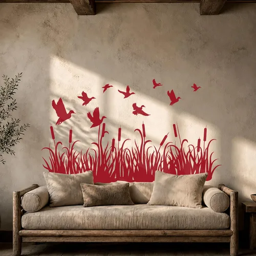 Vista 2 de Vinilo adhesivo para pared, diseño de patos de caza, prado, hierba, naturaleza, mural, decoración grande (g3785), color negro