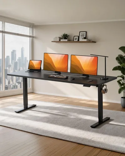 Vista 2 de Escritorio eléctrico de pie de una pieza de 48"x30"x1" para Negro