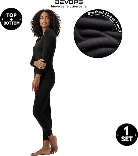 Vista 5 de DEVOPS - Conjunto de ropa interior térmica para mujer Long Johns, prenda superior e inferior Negro