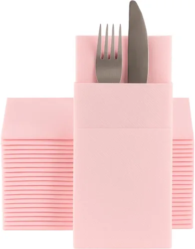 Vista 10 de Servilletas de papel desechables azul bebé con bolsillo incorporado para cubiertos, servilletas de tacto de lino absorbentes para cocina, baño