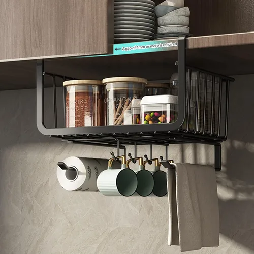 Vista 2 de Almacenamiento debajo del gabinete, cesta colgante de acero al carbono inoxidable para cocina y oficina, estante debajo del escritorio
