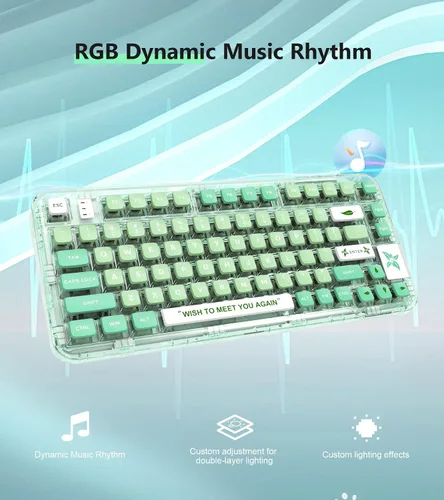 Vista 7 de GK GAMAKAY GK75 Teclado mecánico con junta transparente 75% RGB, BluetoothUSB-C2.4GHz, 80 teclas, interruptor amarillo Gateron de intercambio