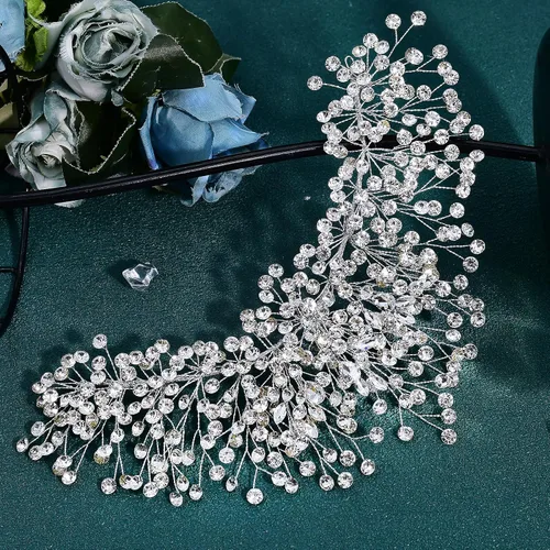 Vista 5 de ULAPAN HP376 - Diadema de boda con diamantes de imitación de plata para mujer, hecha a mano, accesorios para el cabello