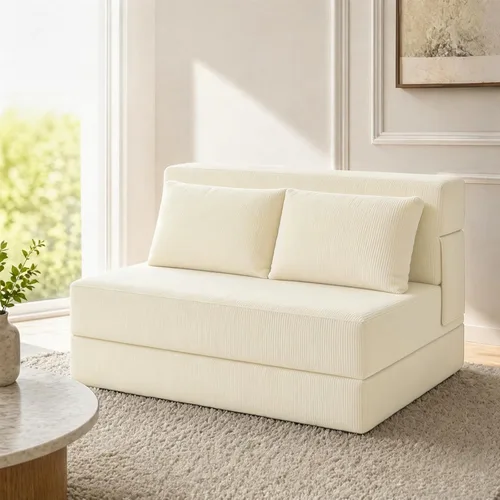 Vista 10 de Sofá cama plegable, silla convertible con almohada Chenille azul marino