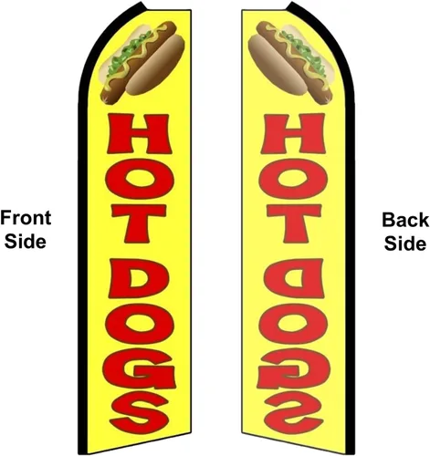 Vista 2 de Hot Dogs - Paquete de dos juegos de banderas de plumas Swooper - Incluye 2 banderas de plumas Swooper (en la foto), 2 astas de bandera y 2 picos