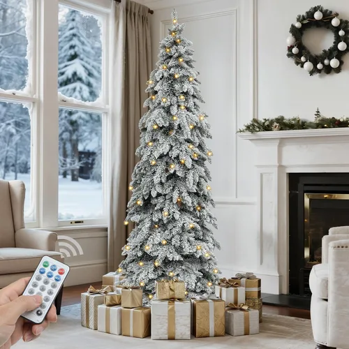 Vista 14 de GOOBED 6.5 ft Prelit Snow Flocked Christmas Tree, Layered Spruce w/Remote Christmas Tree w/ 760 Thickened Branch Tips, 350 Lights for Home, Office