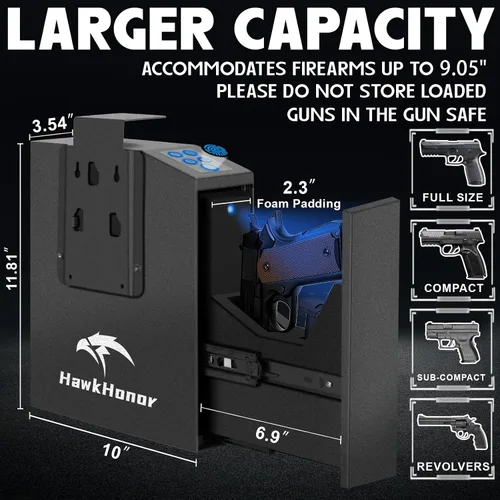 Vista 2 de Caja fuerte para pistola, funda de pistola, deslizante biométrico para pistola, para mesita de noche, caja fuerte para pistola para escritorio