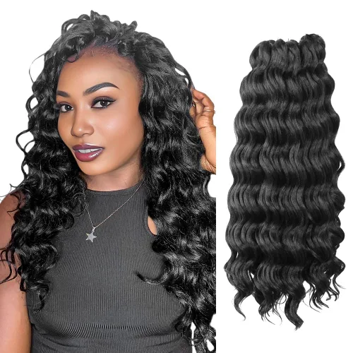 Vista 27 de Pelo de onda marina con trenzas de ganchillo, 6 pulgadas, 8 paquetes, trenzas rizadas suaves y profundas, extensiones de pelo sintético ondulado