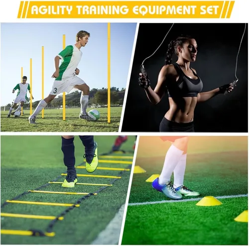 Vista 5 de Equipo de entrenamiento de bastones de agilidad: incluye 6 postes de agilidad, 6 obstáculos de salto, escalera de agilidad, 12 conos de fútbol, 1